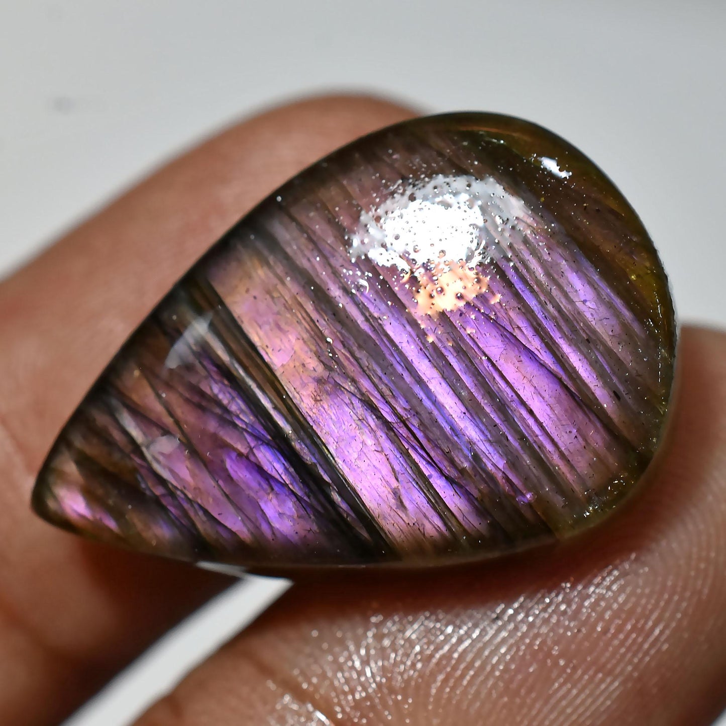 Purple Labradorite Gemstone - Pear-Shaped Spectrolite with Rainbow Fire, Flashy Smooth Crystal Cabs
