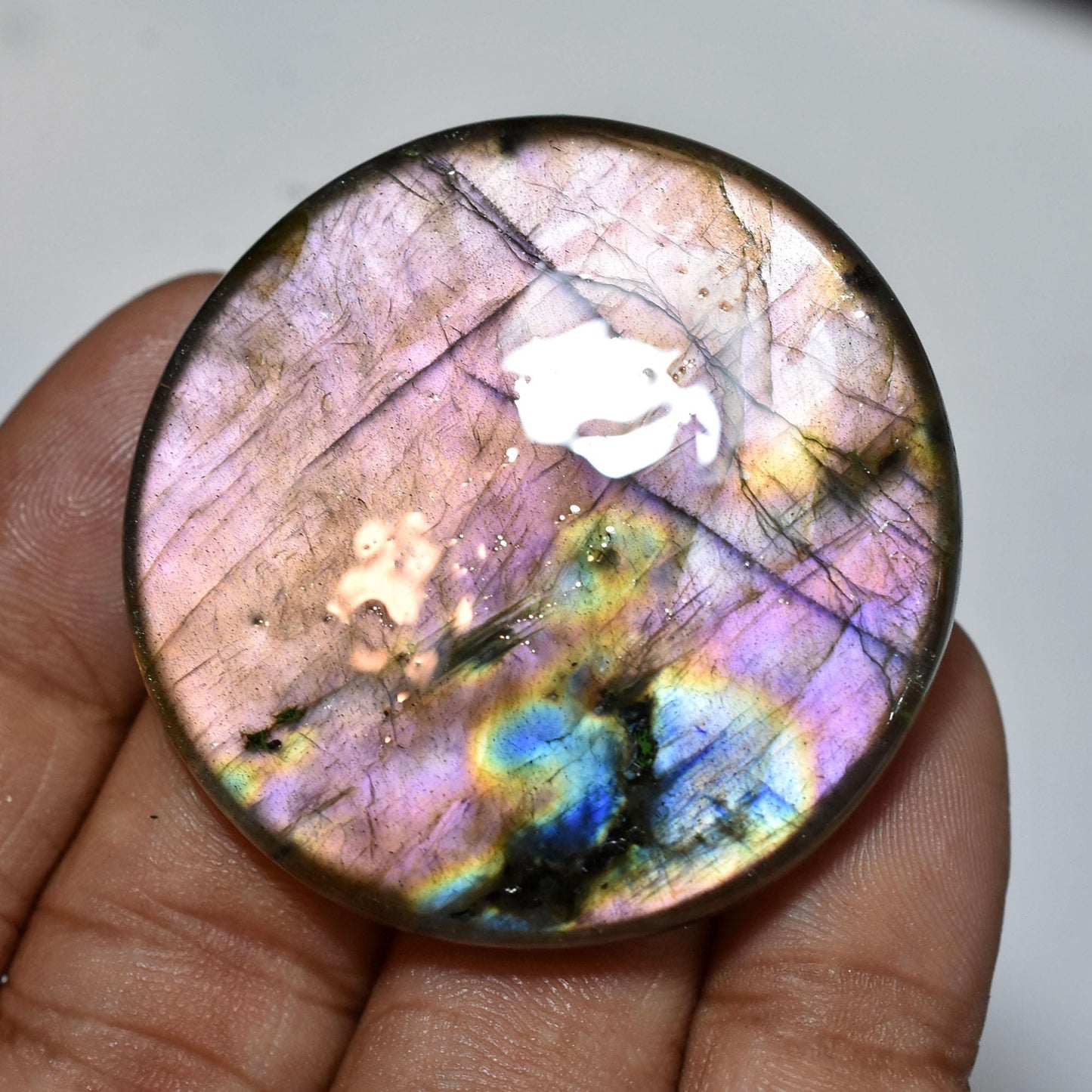 Amazing Labradorite Cabs – Round Shaped Smooth Polished Gems with Purple Flash for Pendant Making