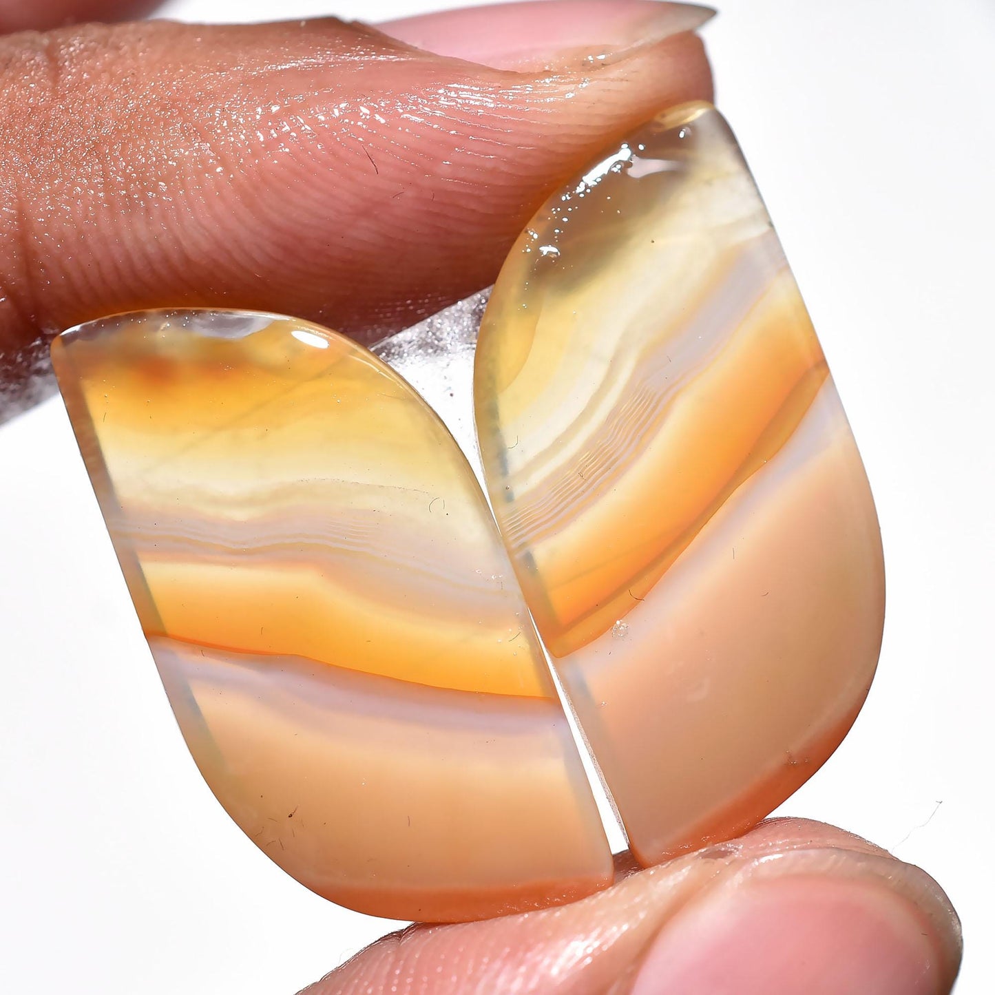 Orange Agate Pair - Designer Agate Slice for Earring Making, Smooth Flat Back Stones