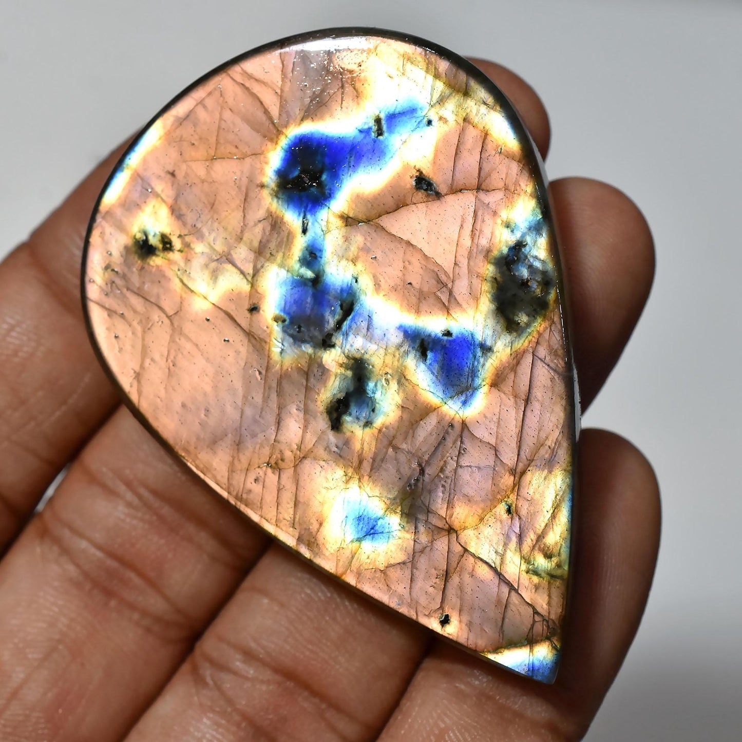 Beautiful! Multi Fire Labradorite Gems, Pear Shaped Polished Flat Back Stone For Jewelry
