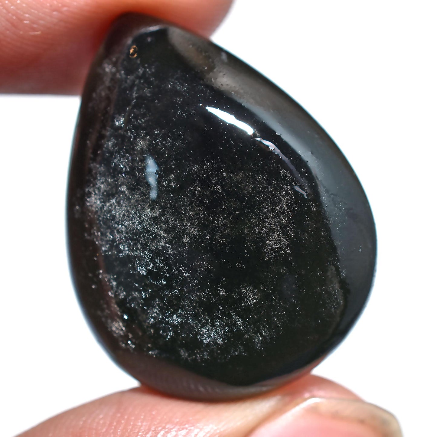 Silver Obsidian Gemstone - Teardrop Black Obsidian Cabochon for Jewelry Making