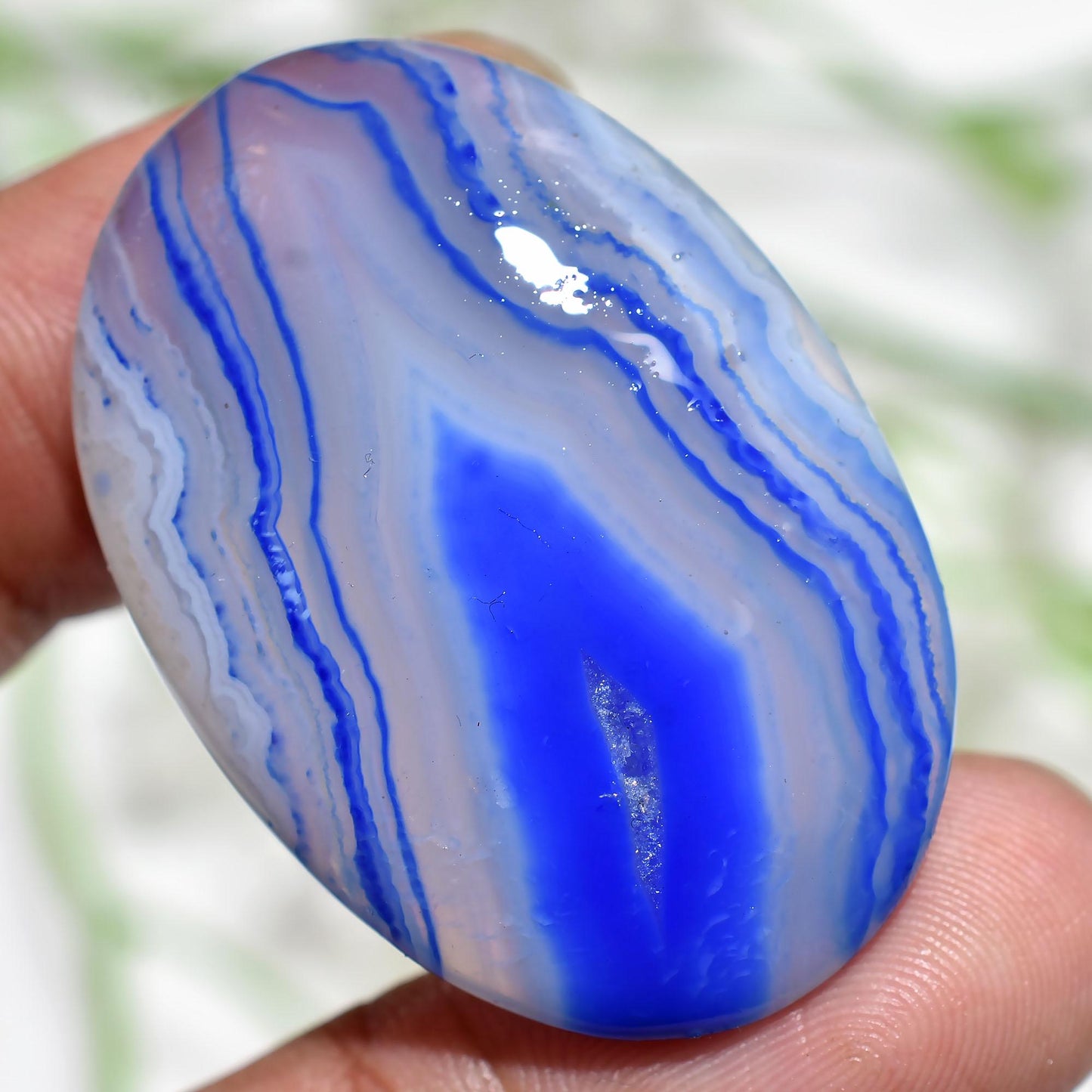 Natural Blue Botswana Agate Slice – Smooth Oval Crystal Stone for Jewelry Making