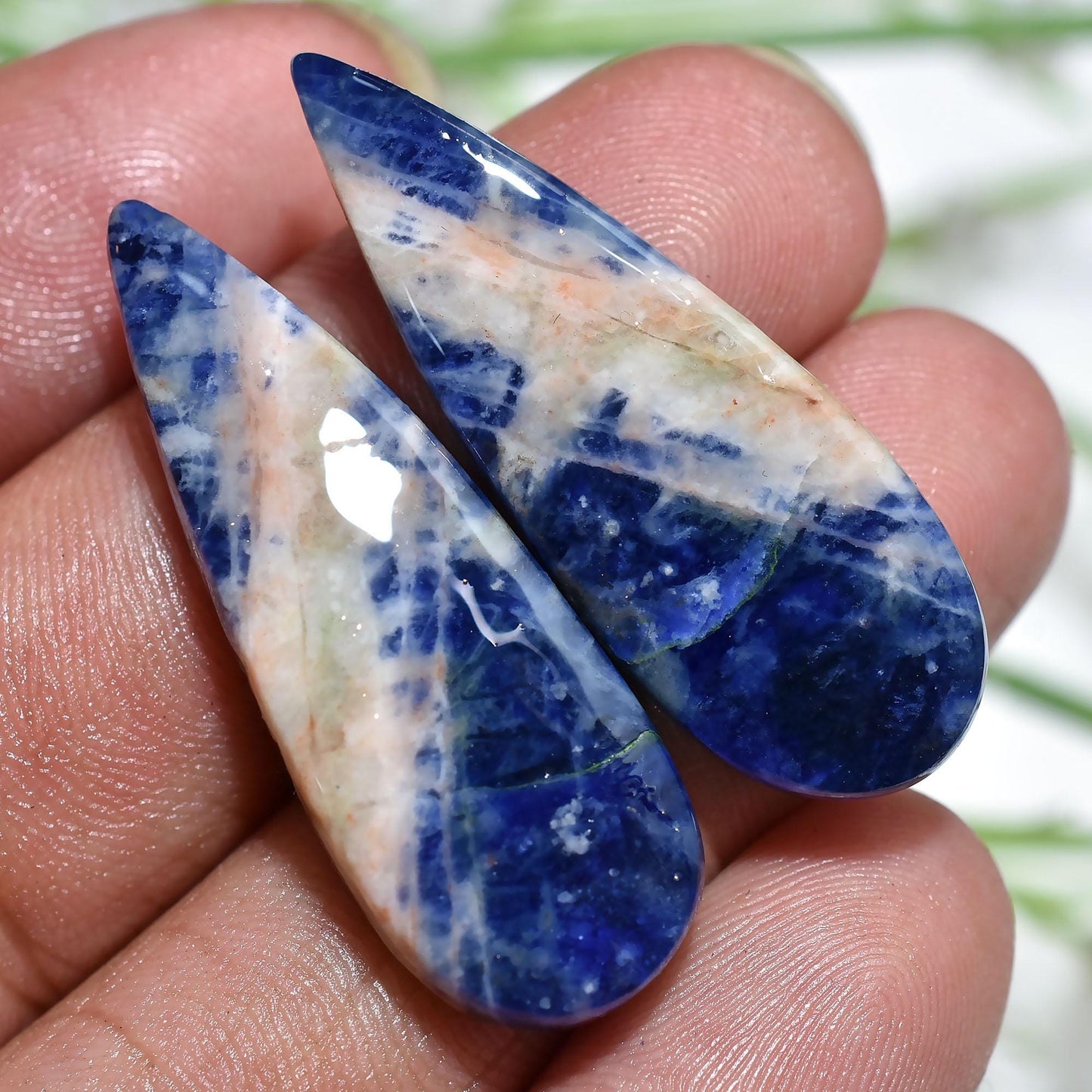 Buy Blue Sodalite Cabochon Earrings Pair – Teardrop Shaped Gemstones for Jewelry Making