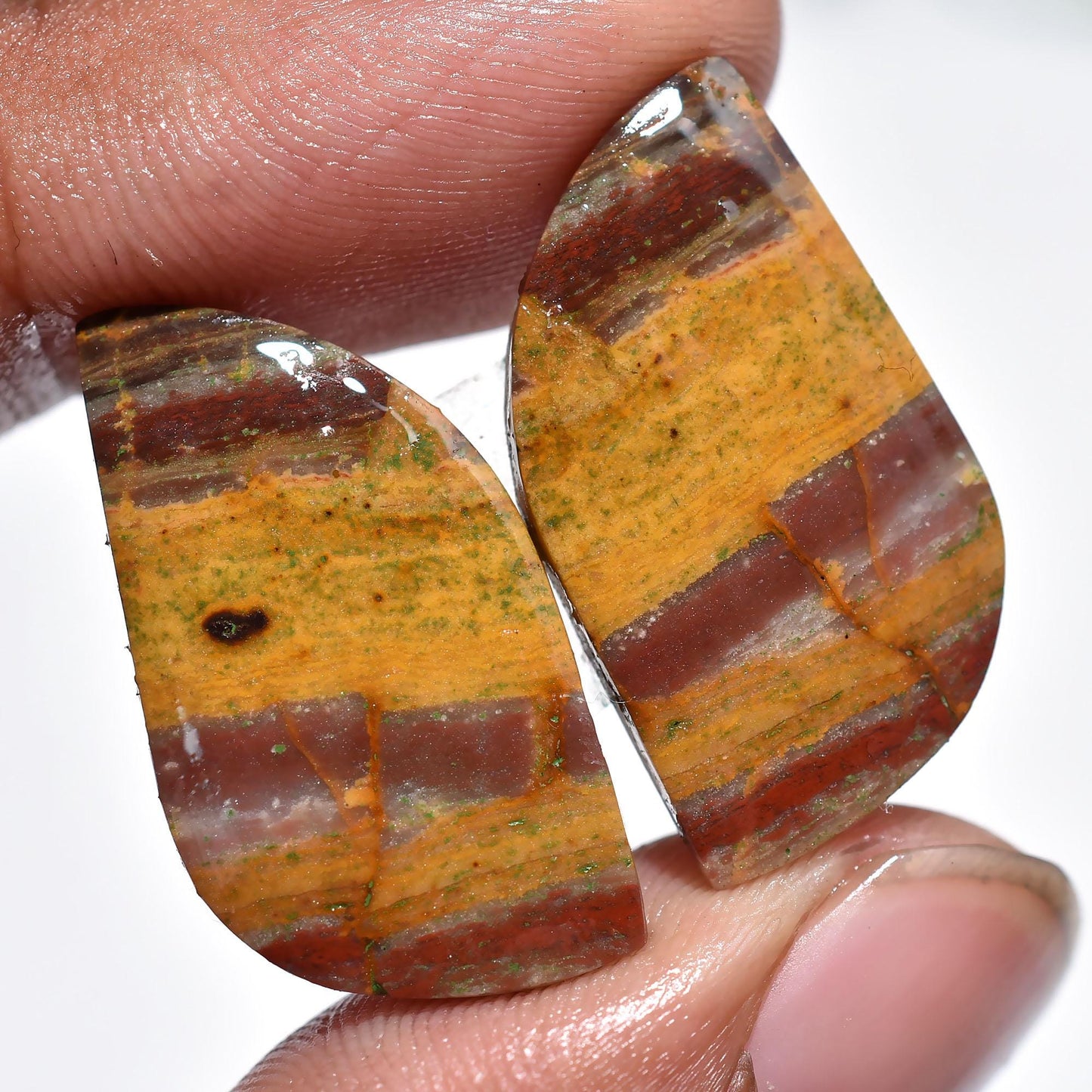 Wholesale Mookaite Jasper Stone Pair – Yellow & Red Jasper Cabochons for Earrings