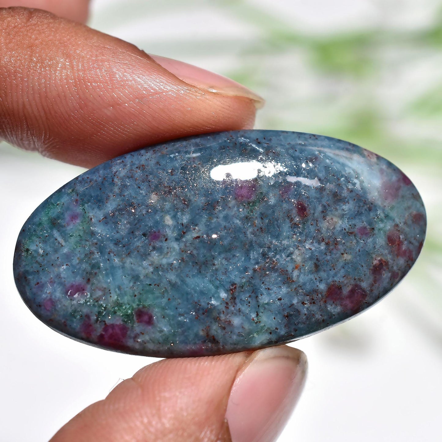Beautiful Ruby Kyanite Cabochon – Oval Shaped Blue Gemstone