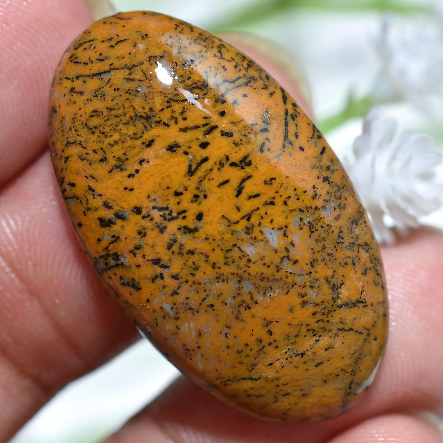 Natural Dendritic Opal Cabochon - Oval Polished Gemstone for Jewelry