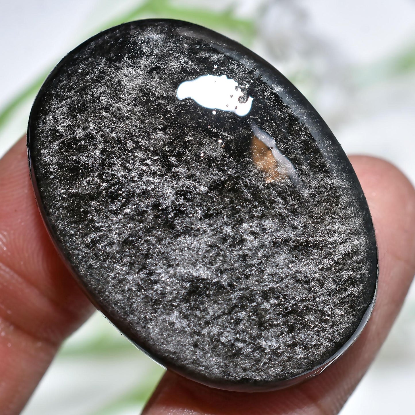 Silver Obsidian Cabochon – Oval Flat Back Gemstone for Custom Jewelry