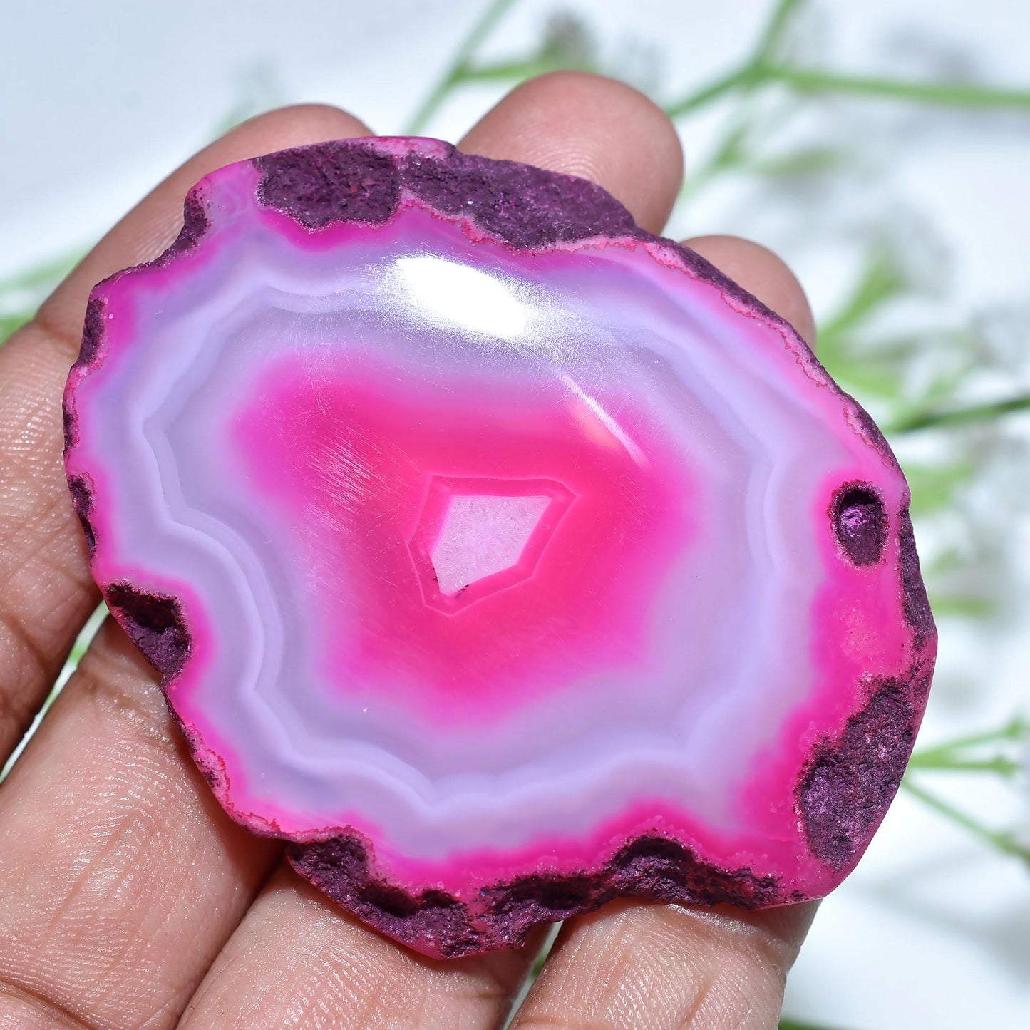 Pink Shaded Solar Quartz Gemstone – Smooth Slice Agate Cabochon for Jewelry