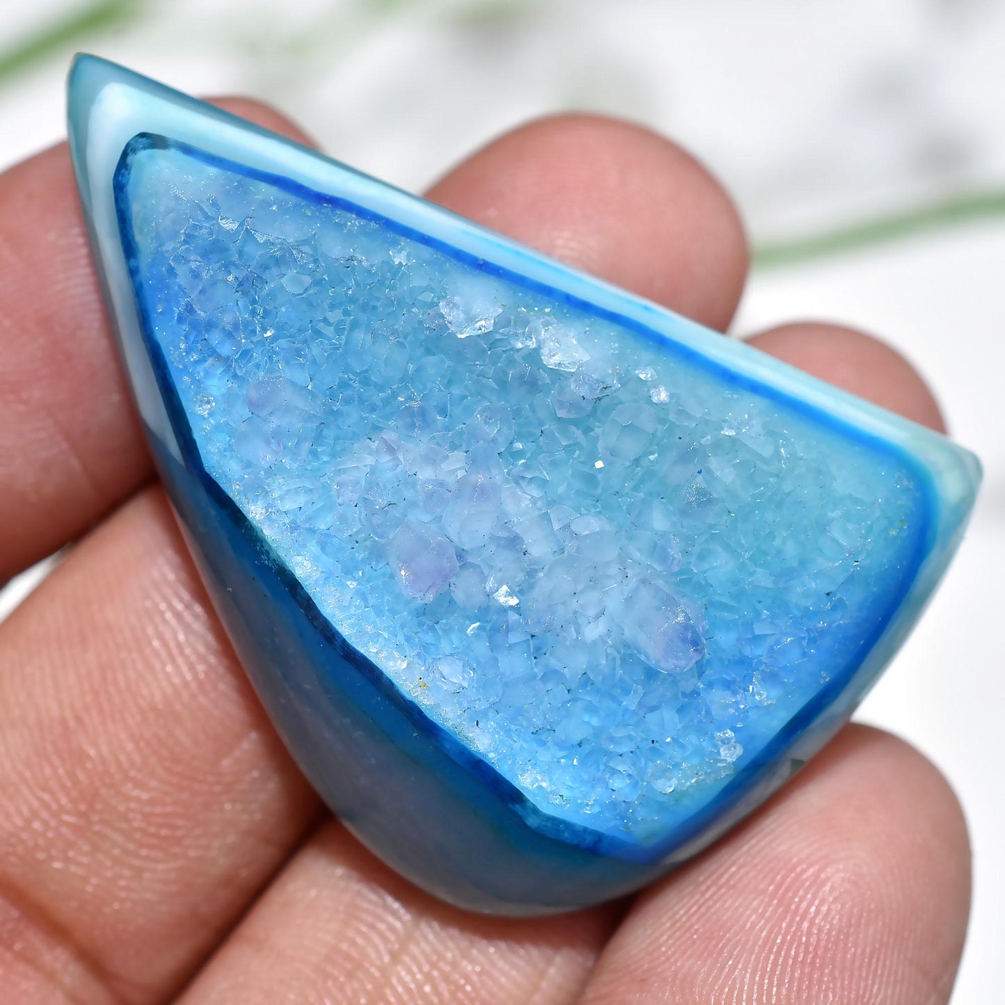 Stunning Blue Druzy Agate Cabochon – Sparkling Geode Gemstone for Jewelry