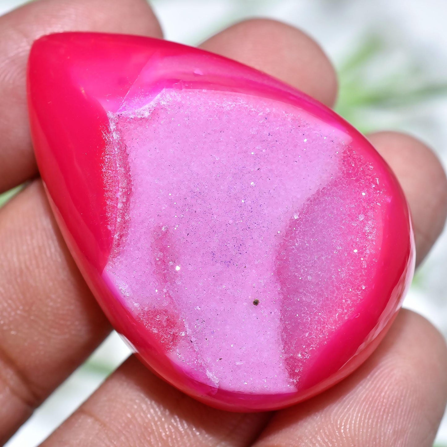 Fuchsia Solar Quartz Gemstone, Pear Shape Polished Druzy Cabochon