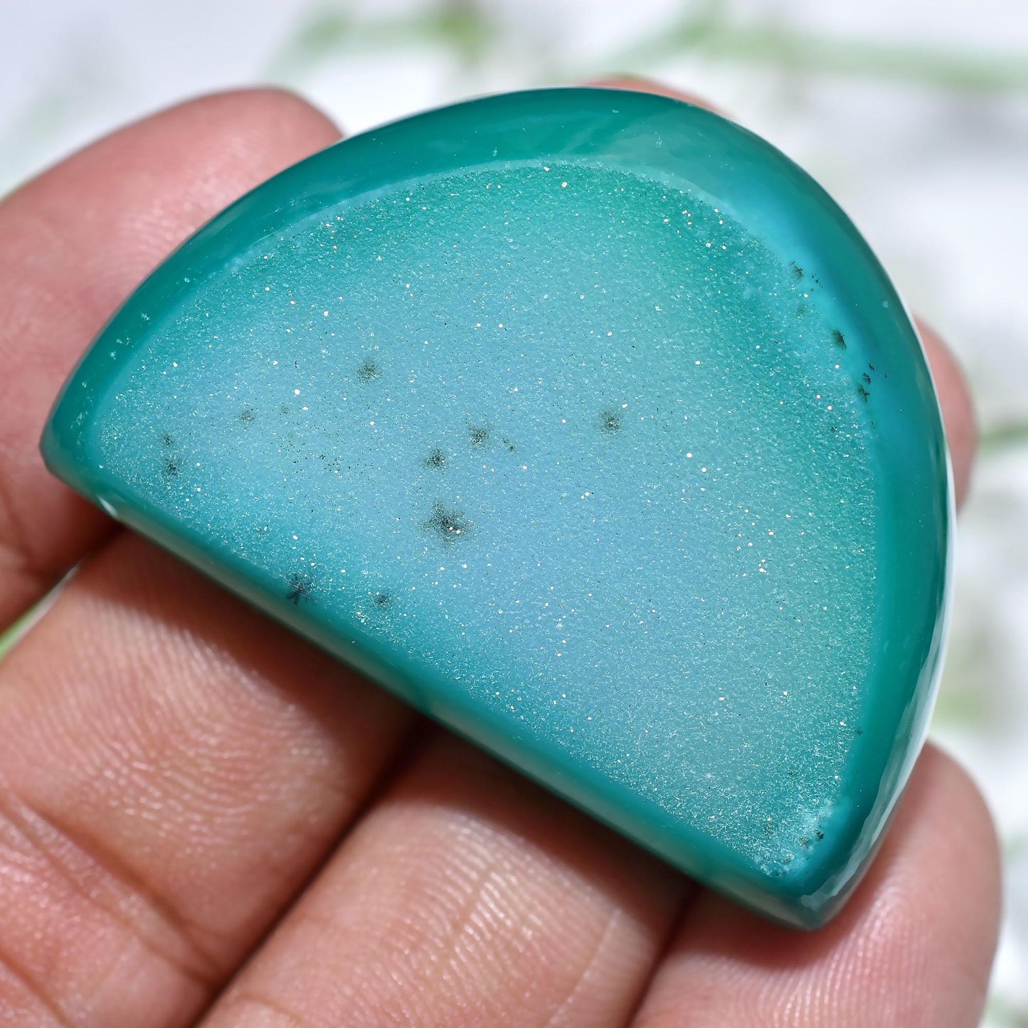 Mint Green Druzy Agate Cabochon, Loose Geode Slice for Wire-Wrap Jewelry