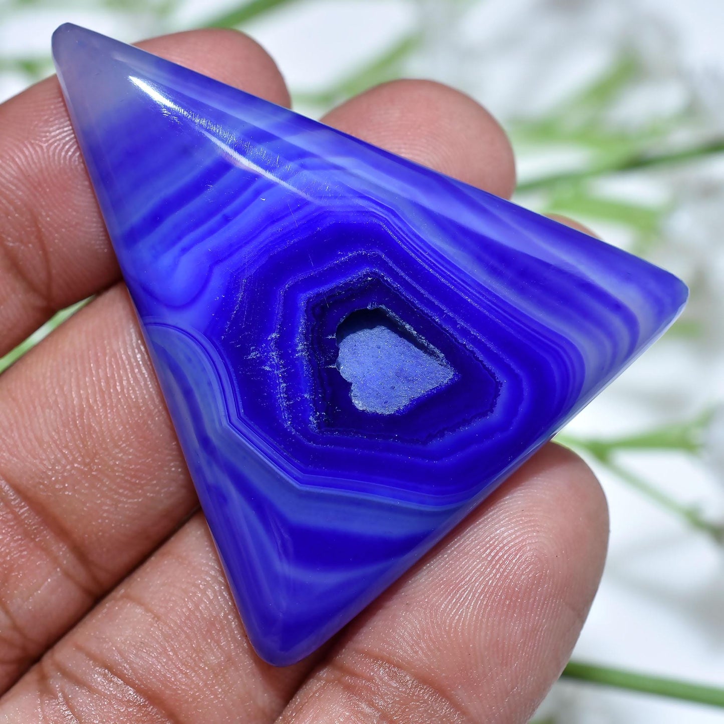 Window Druzy Cabochon, Blue Triangle Banded Agate for Jewelry