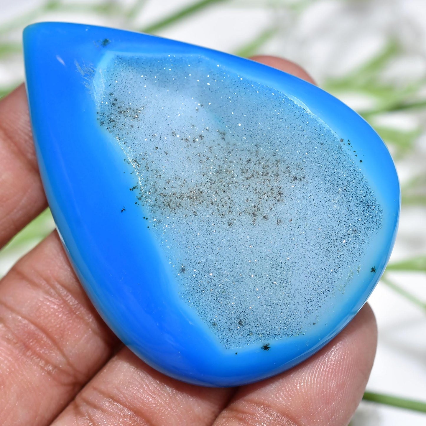 Sky Blue Window Druzy Gemstone, Pear Shape Dyed Solar Quartz