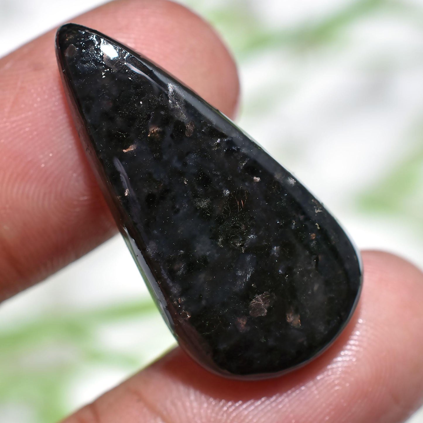 Natural Nuummite Cabochon – Black Gemstone with Golden Flash for Jewelry