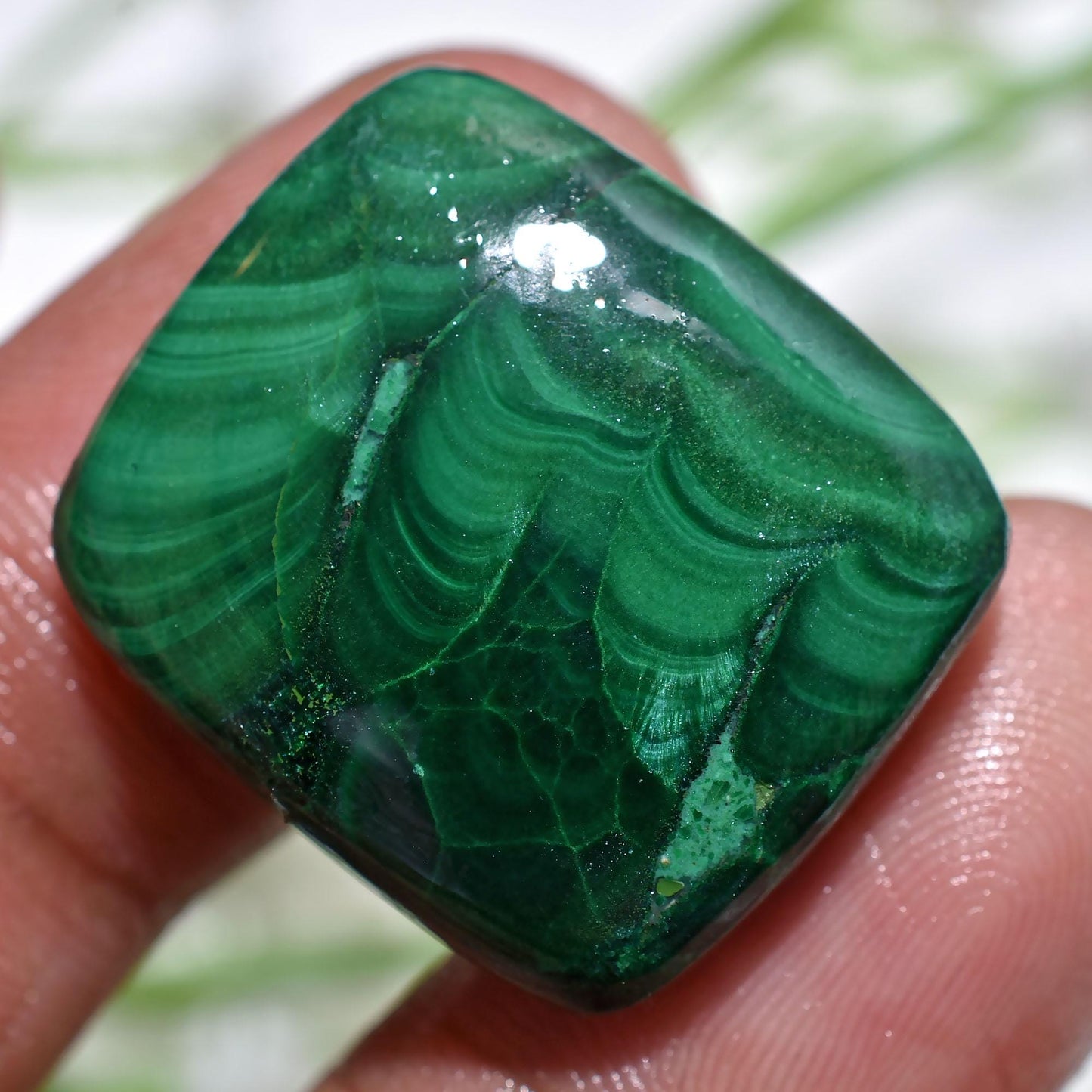 High-Quality Malachite Square Cabochon, Green Loose Gemstone