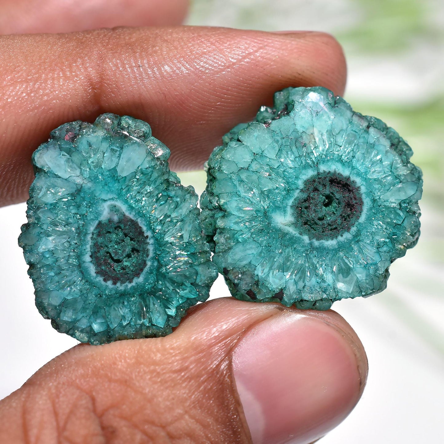 Multicolor Solar Quartz Pair - Round Stalactite Slices