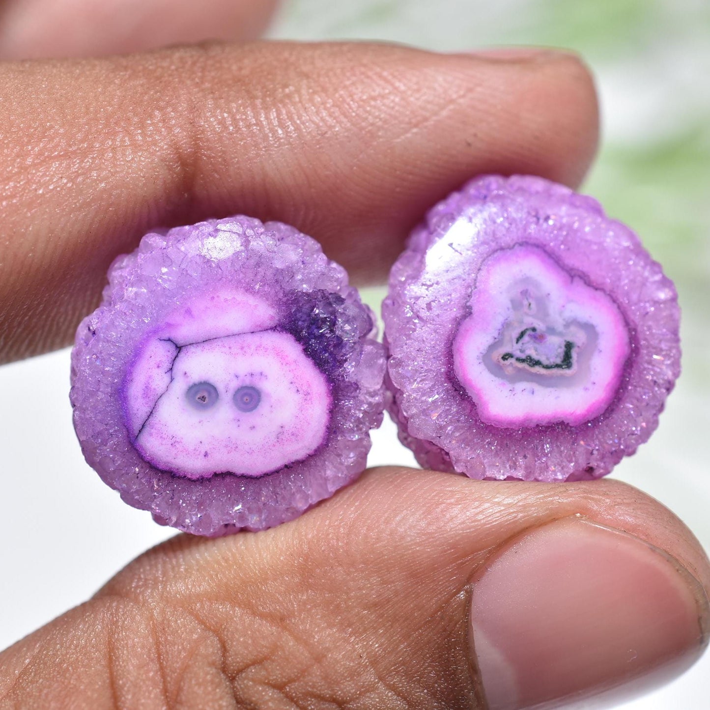 Multicolor Solar Quartz Pair - Round Stalactite Slices