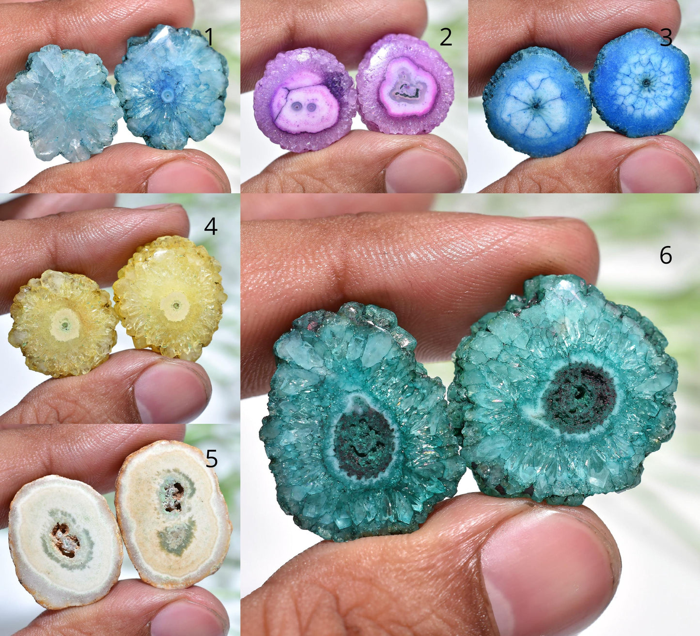 Multicolor Solar Quartz Pair - Round Stalactite Slices