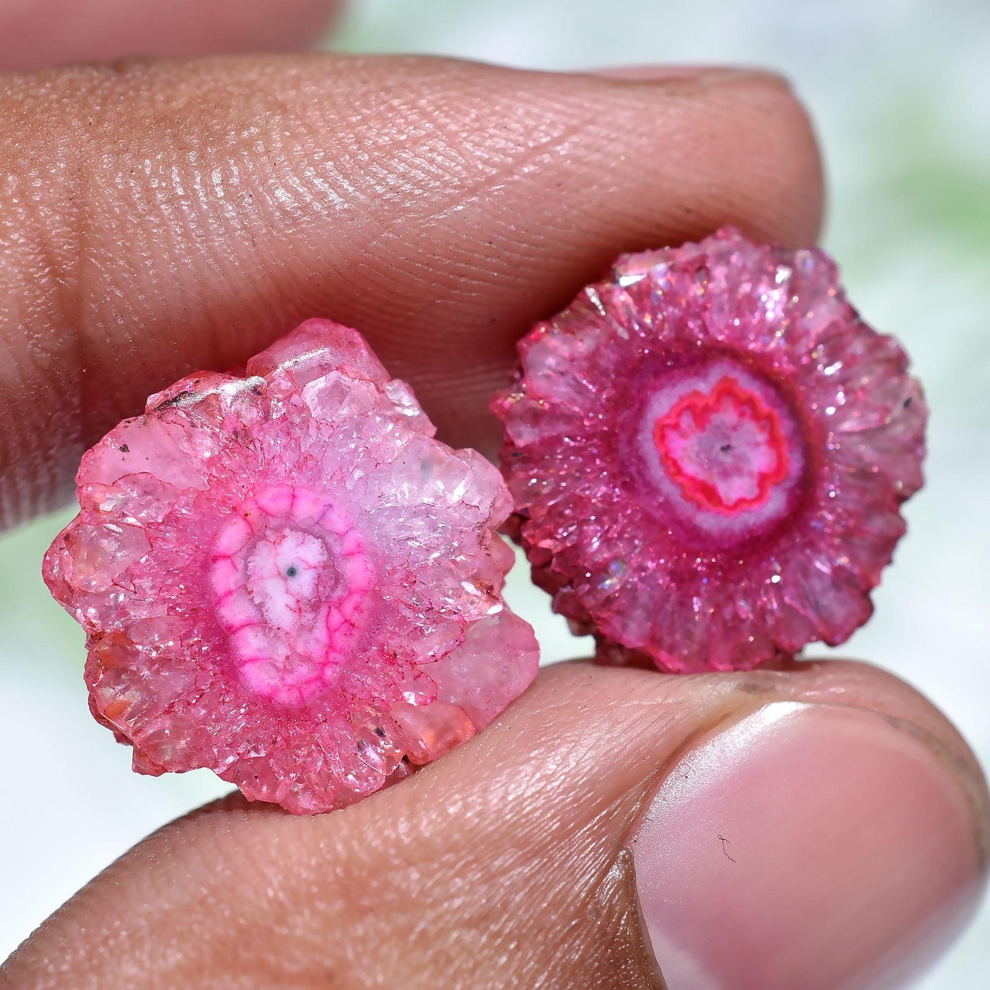 Wholesale Pink Solar Quartz Cabochon Set, Stalactite Slice Gemstones for Earrings