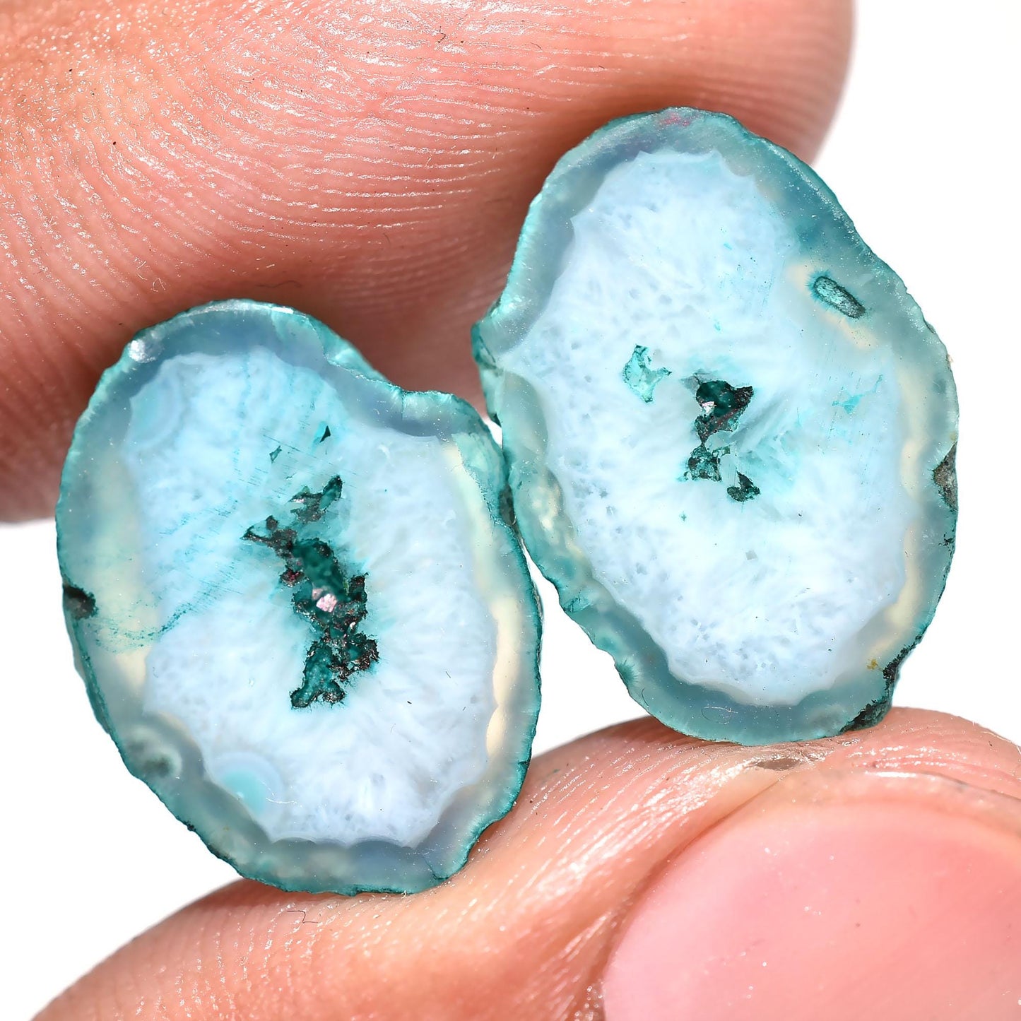 Blue Agate Slice Druzy Earrings - Healing Crystal Stones