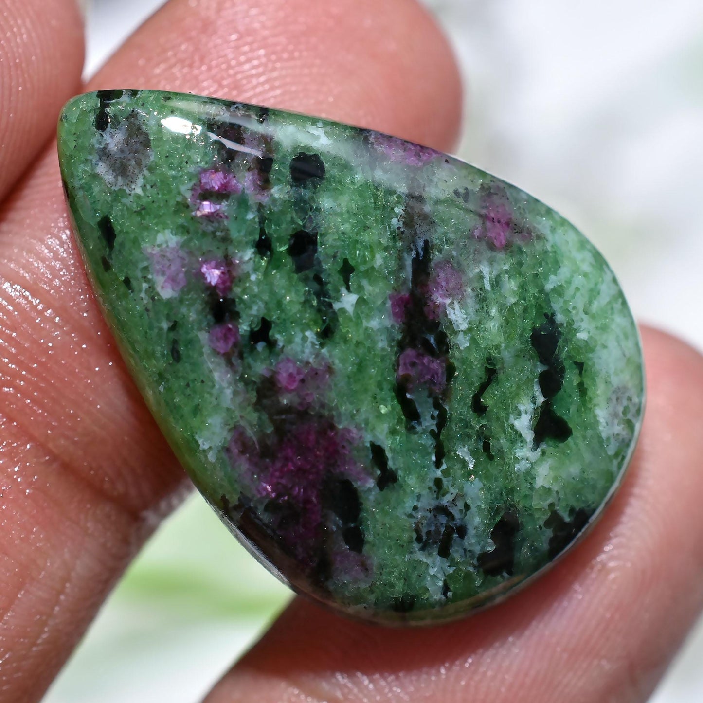 AAA Ruby Zoisite Cabochon - Pear Shaped Green Zoisite Smooth Flat Back Gemstone