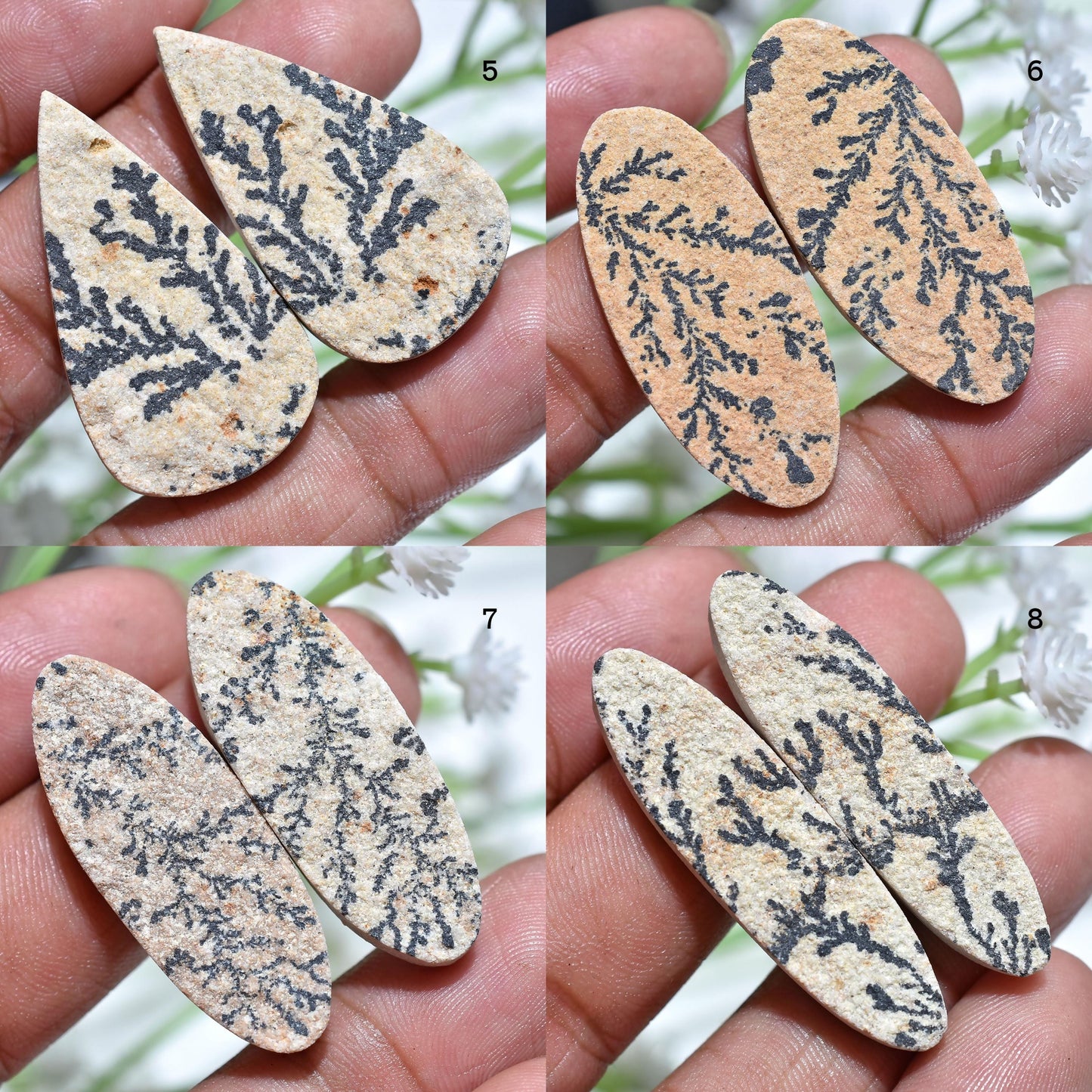 Designer Psilomelane Dendrite Cabochon Pair - Oval Shape Matching Earring Stone Set