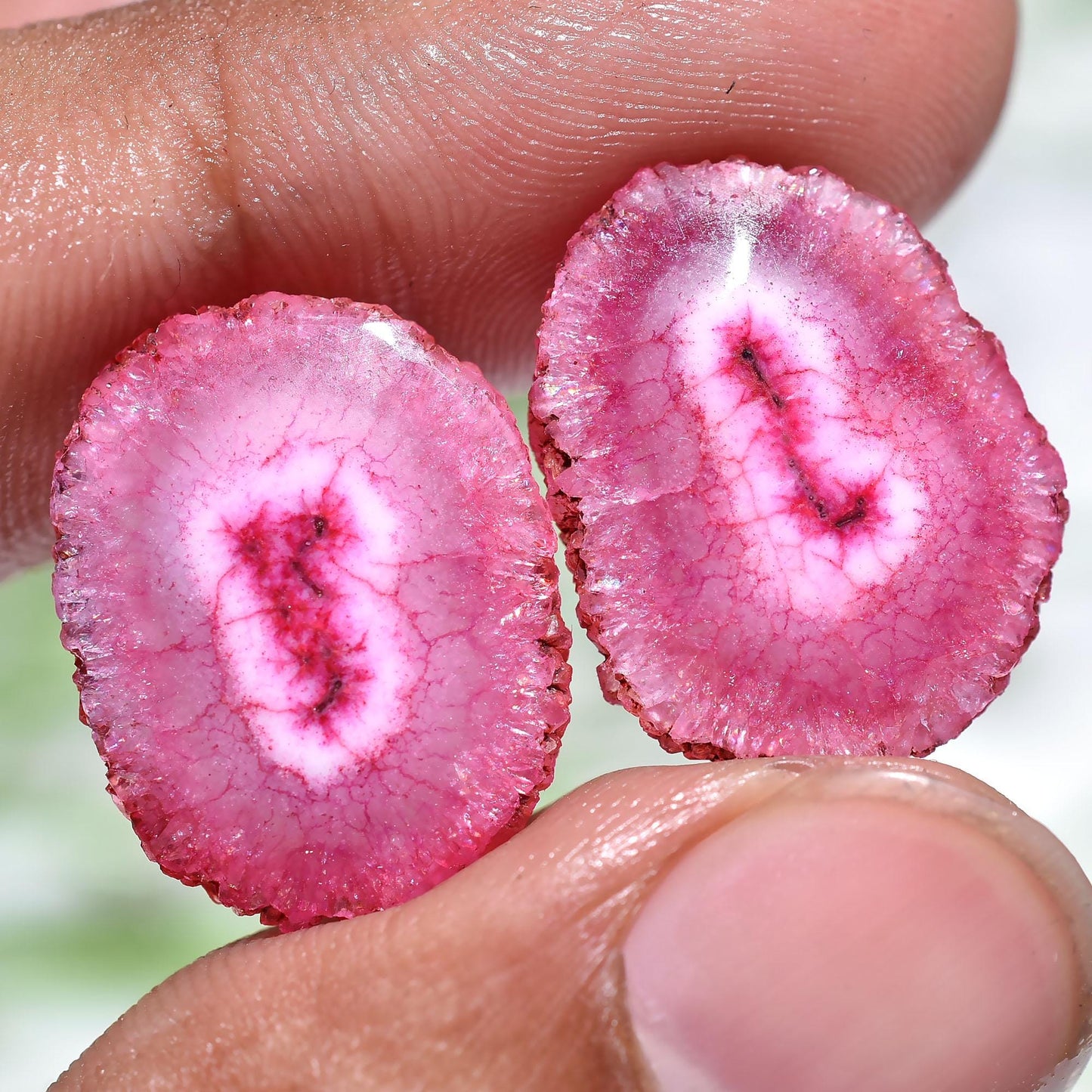 Round Solar Quartz Pair Cabochon - Colorful Stalactite Quartz Gemstones for DIY Earrings