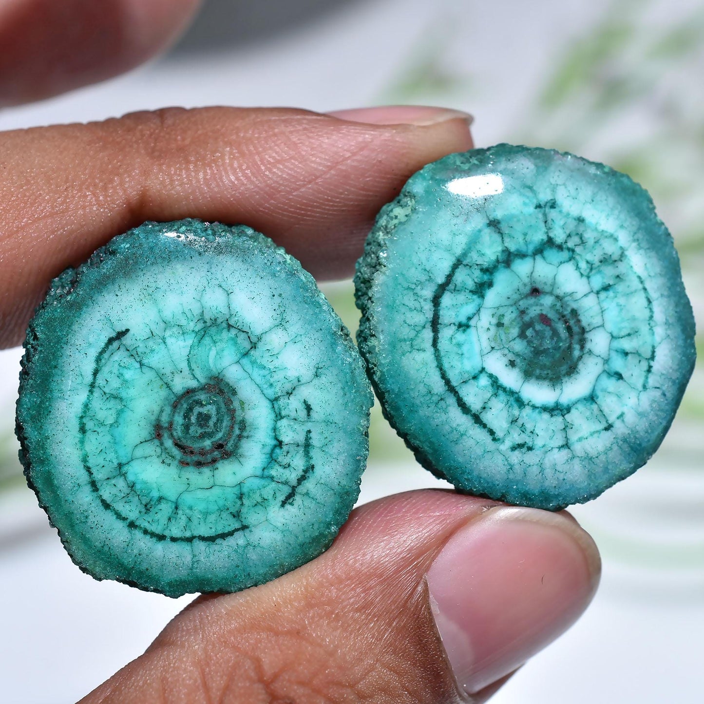 Solar Quartz Matched Pair Cabochon – Round Geode Stalactite Slices for Earring