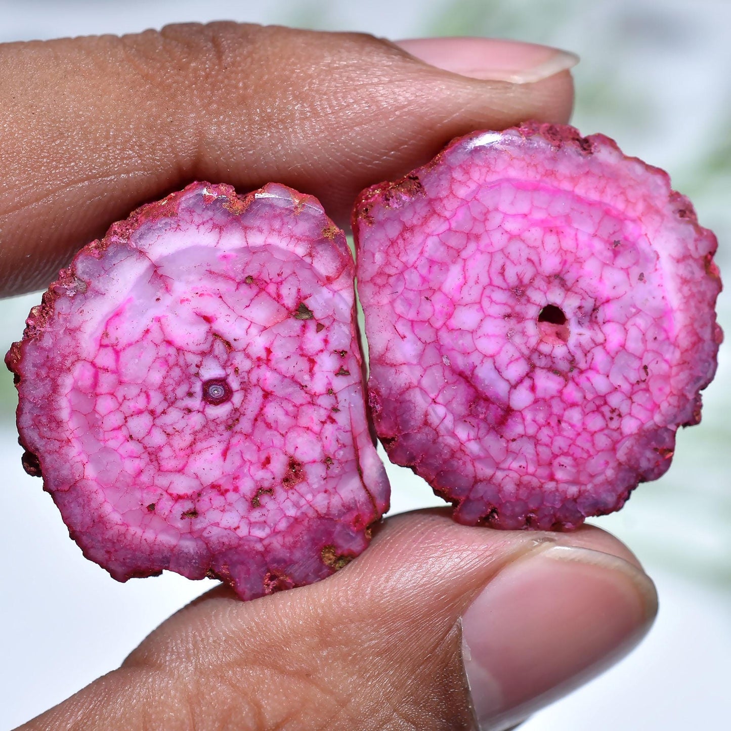 Round Solar Quartz Pair Gemstone – Geode Agate Stalactite Slice, Dyed Solar Quartz for Earrings