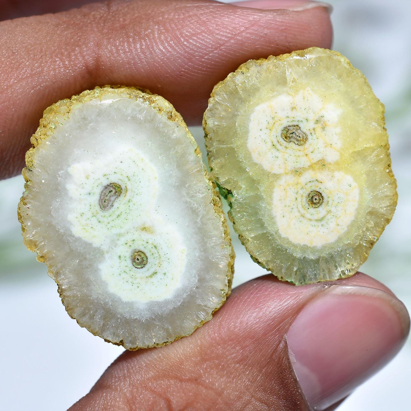 Round Solar Quartz Pair Gemstone – Geode Agate Stalactite Slice, Dyed Solar Quartz for Earrings
