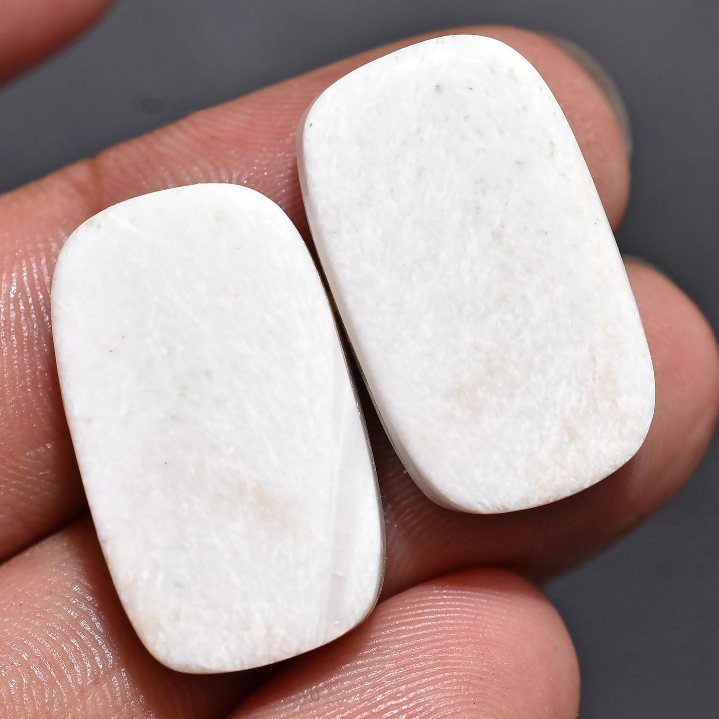 White Scolecite Earrings Pair - Mixed Shape Smooth Gemstones Matching Pair