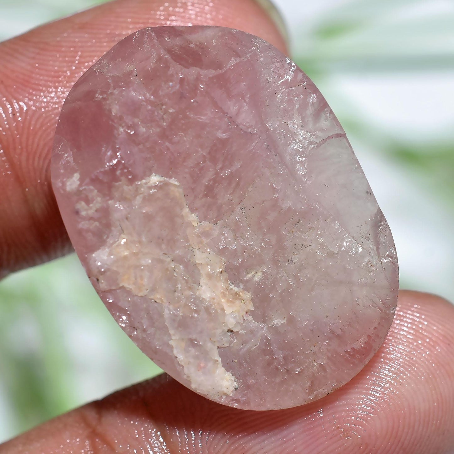Pink Rose Quartz Rough Stone – Oval Cabochon for Jewelry Crafting & Healing