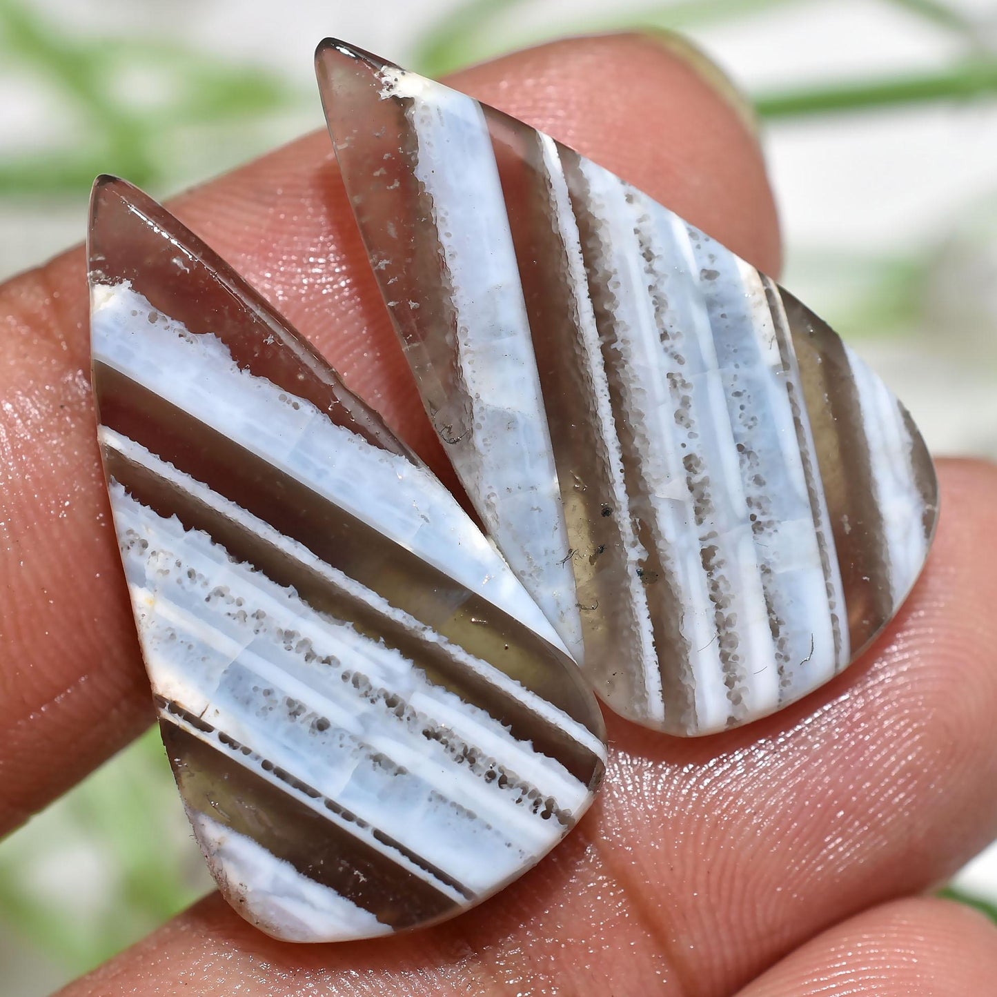 Elegant Blue Owyhee Opal Gemstone Pair, Designer Cabochons for Earrings
