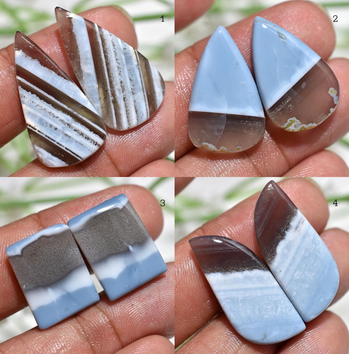 Elegant Blue Owyhee Opal Gemstone Pair, Designer Cabochons for Earrings