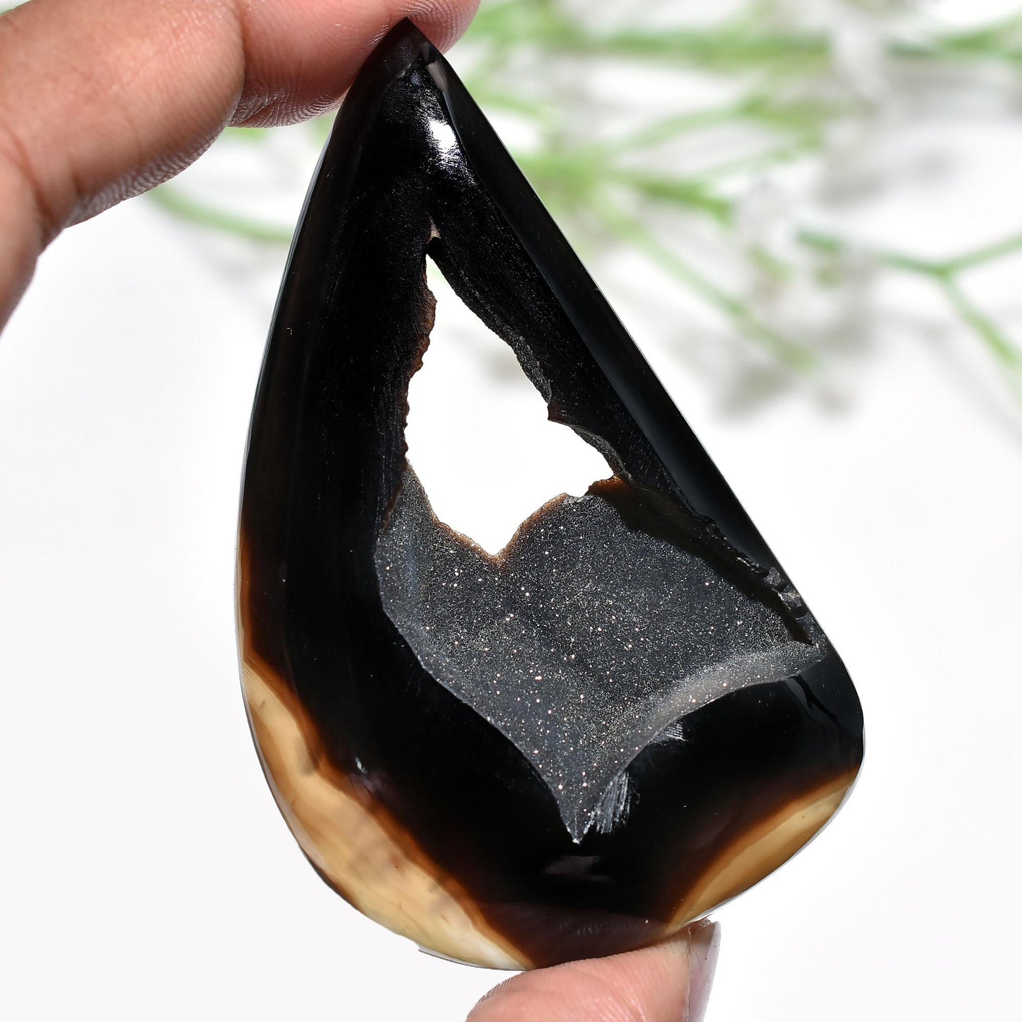 Shimmering Black Druzy Cabochon – Loose Black Window Druzy Agate for Jewelry