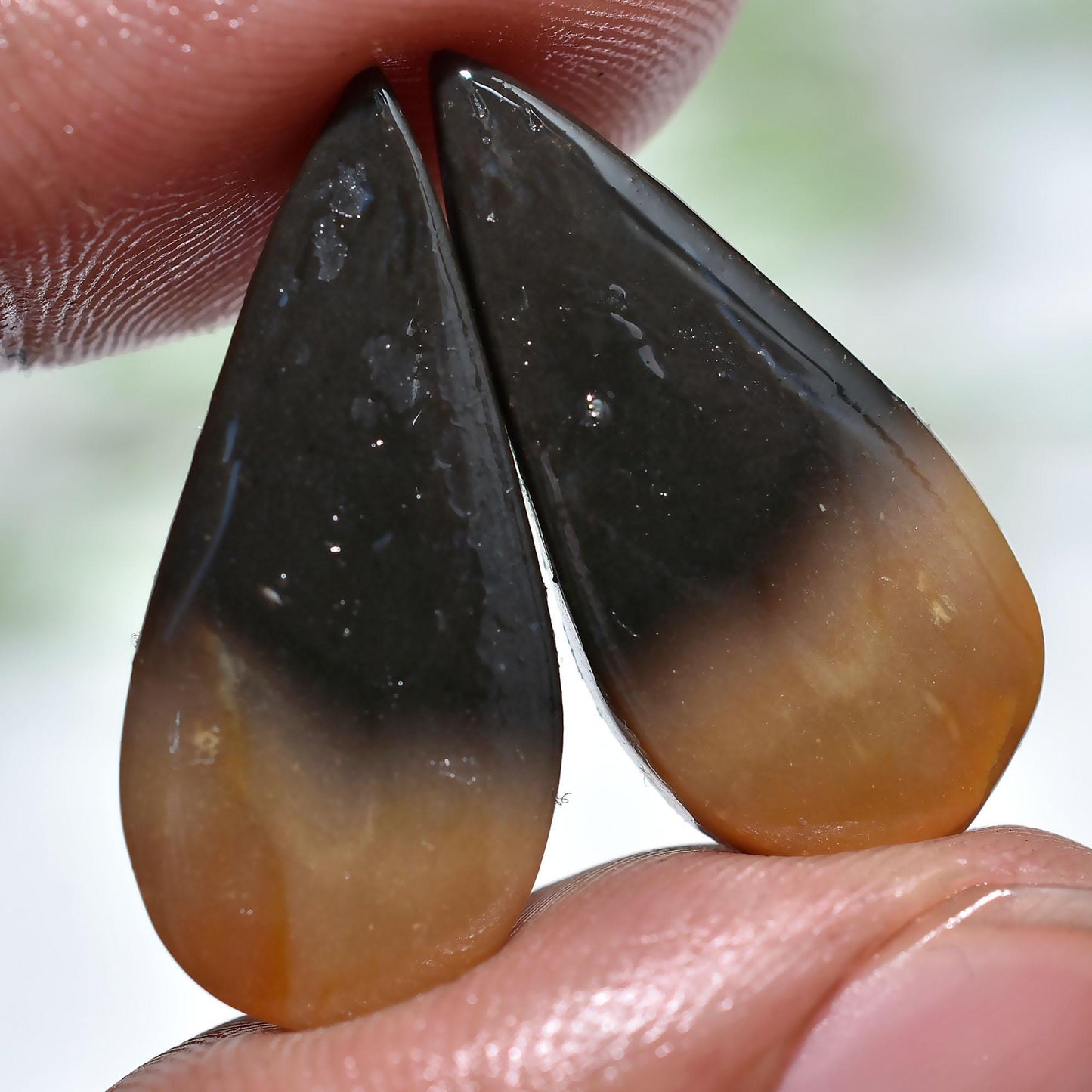 Elegant Palm Root Agate Pair – Teardrop Shaped Cabochons for Earrings