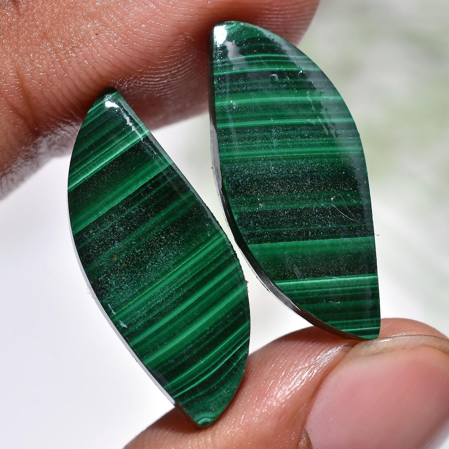 Natural Malachite Gemstone Earring Pairs - Fancy Shape Cabochon Matching Pairs
