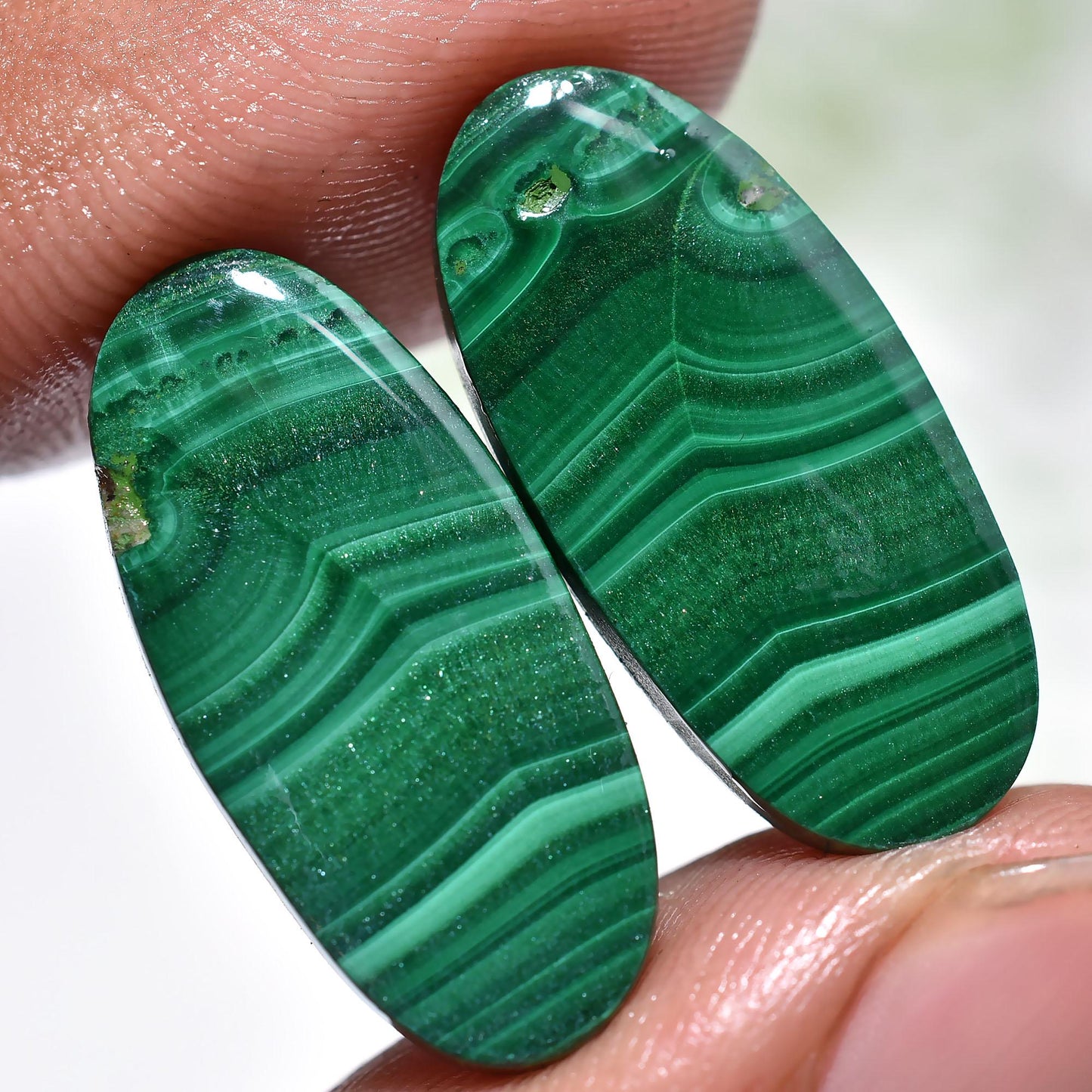 Natural Malachite Gemstone Earring Pairs - Fancy Shape Cabochon Matching Pairs