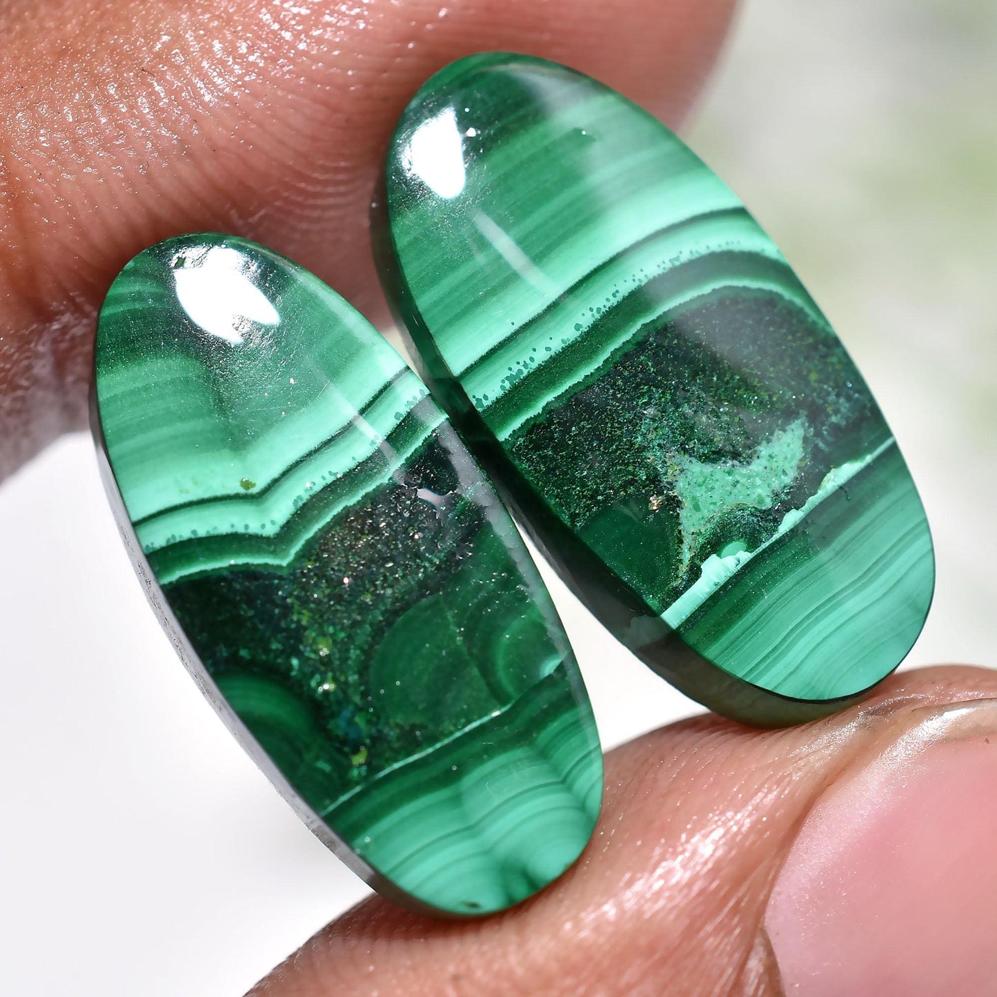 Natural Green Malachite Pair Gemstone - Mixed Shape Loose Matched Earrings Pair