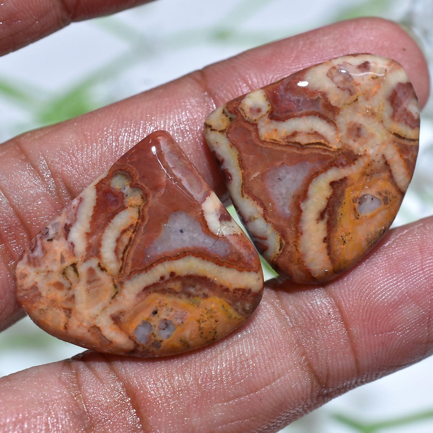 Noreena Jasper Cabochon Pair – Yellow Red Jasper Gemstone Pair for Jewelry Making