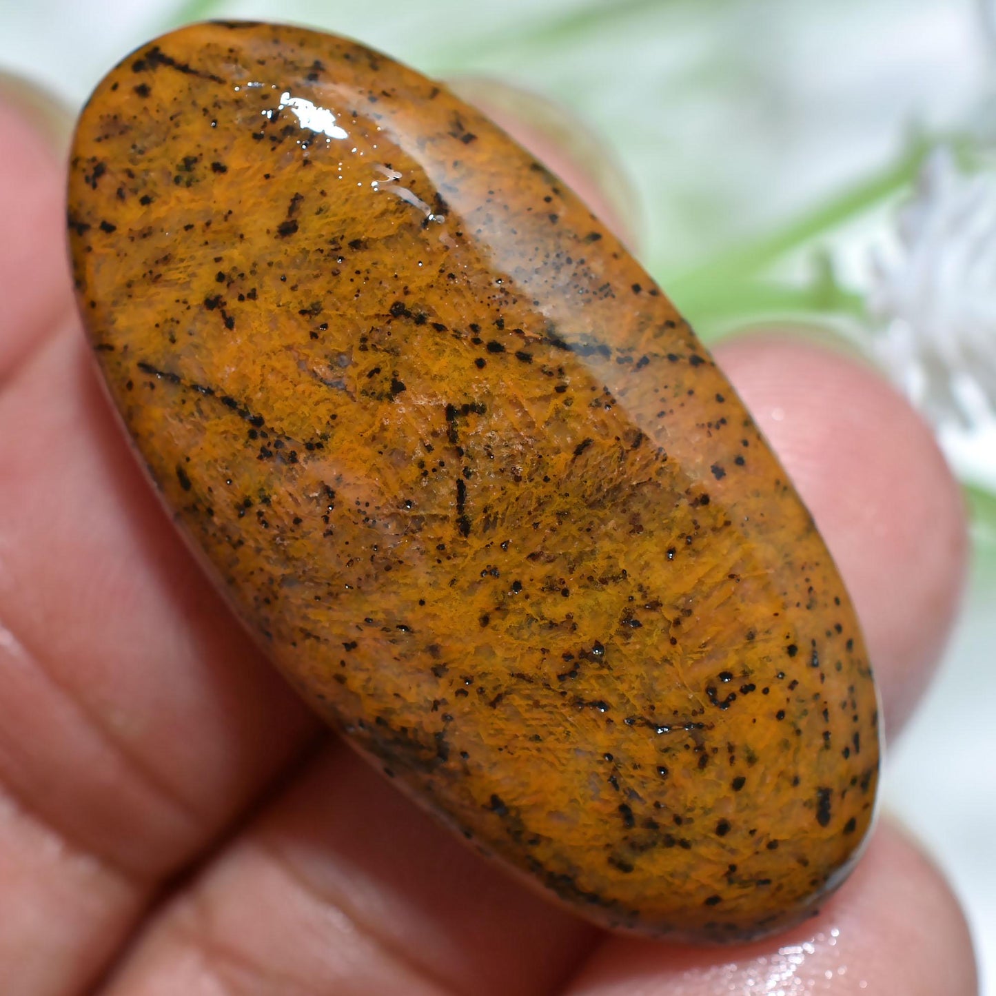 Yellow Dendritic Agate Cabochon - Smooth Oval Dendrite Opal for Jewelry