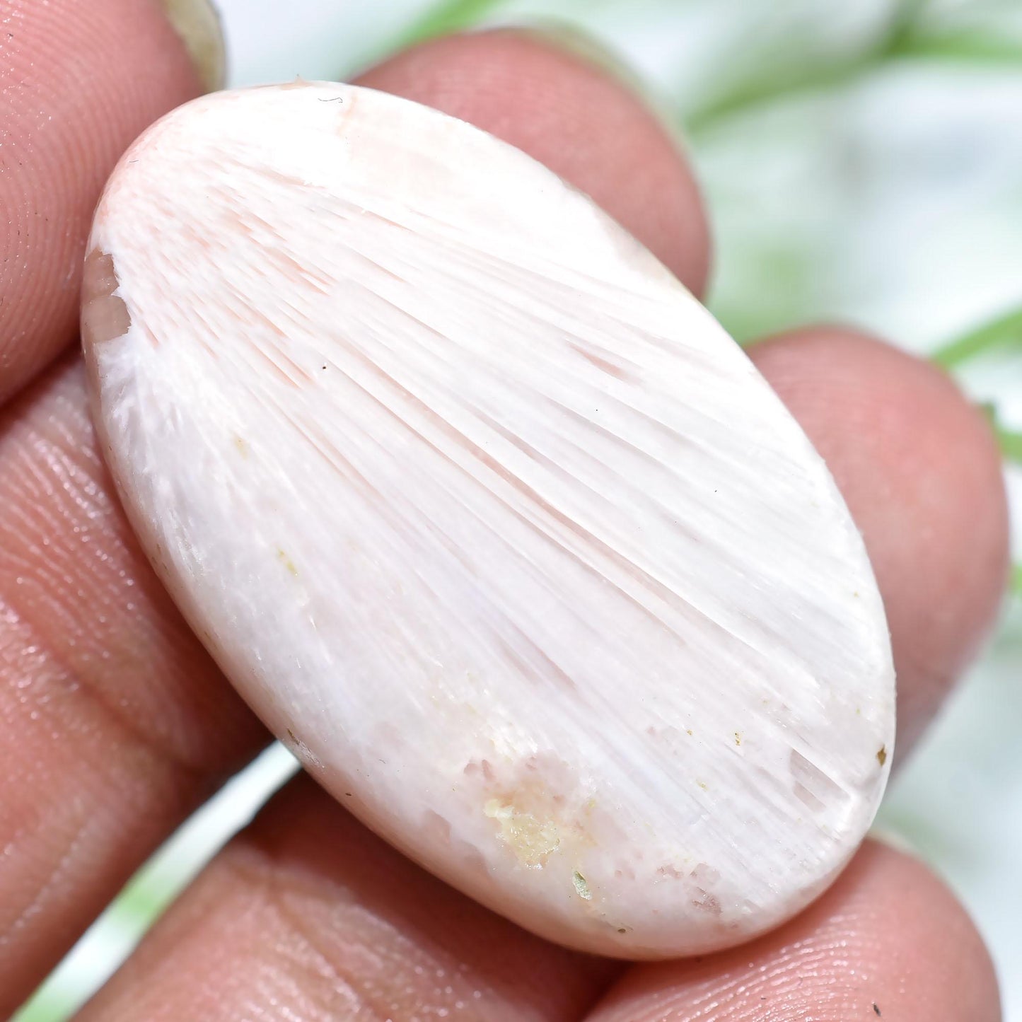 White Pink Scolecite Cabochon – Oval Shape Gemstone for Wire Wrapping Jewelry