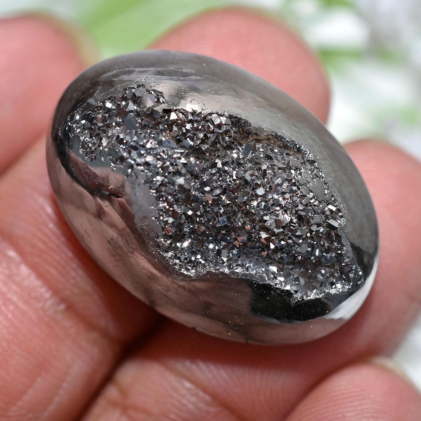 Silver Titanium Druzy Gemstone Cabochon, Sparkling Hematite Crystal for DIY Jewelry
