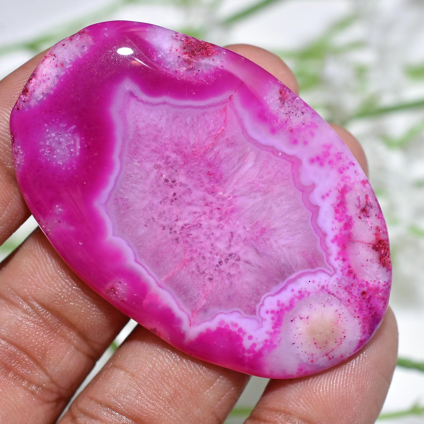 Fuchsia Solar Quartz Pink Agate Cabochon – Smooth Oval Crystal