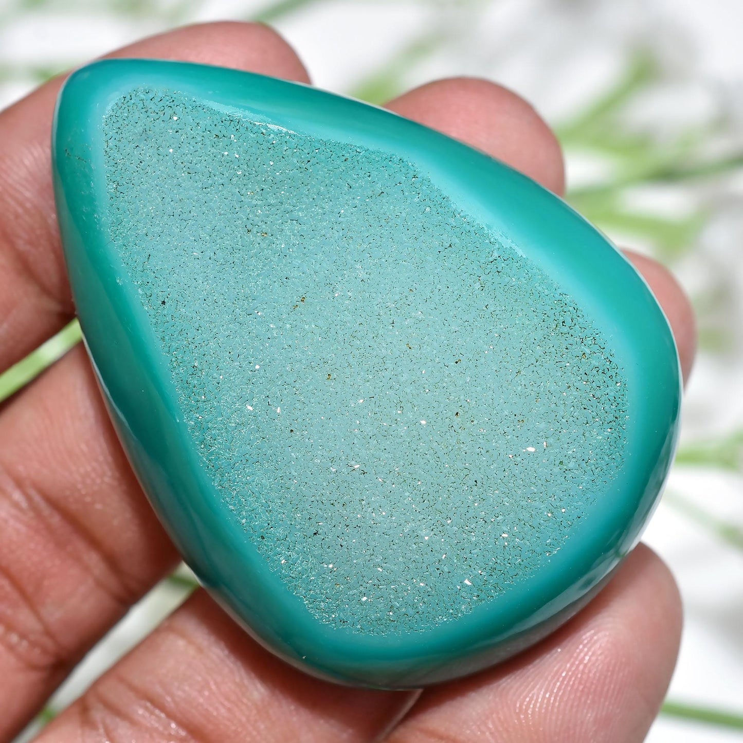 Green Window Druzy Cabochon – Pear Shaped Crystal for Jewelry Making & Wire Wrap