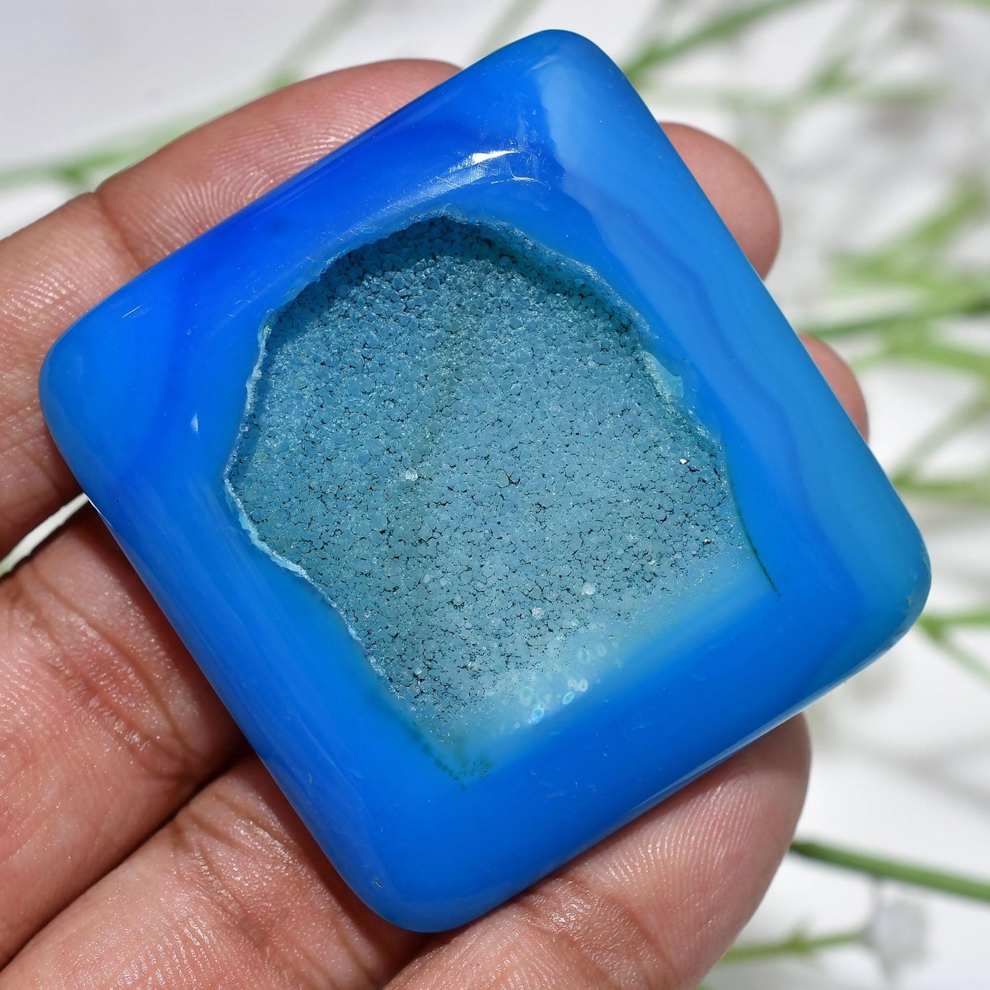 Aqua Slice Geode Agate Slab, Square Window Druzy Flatback Cabochon