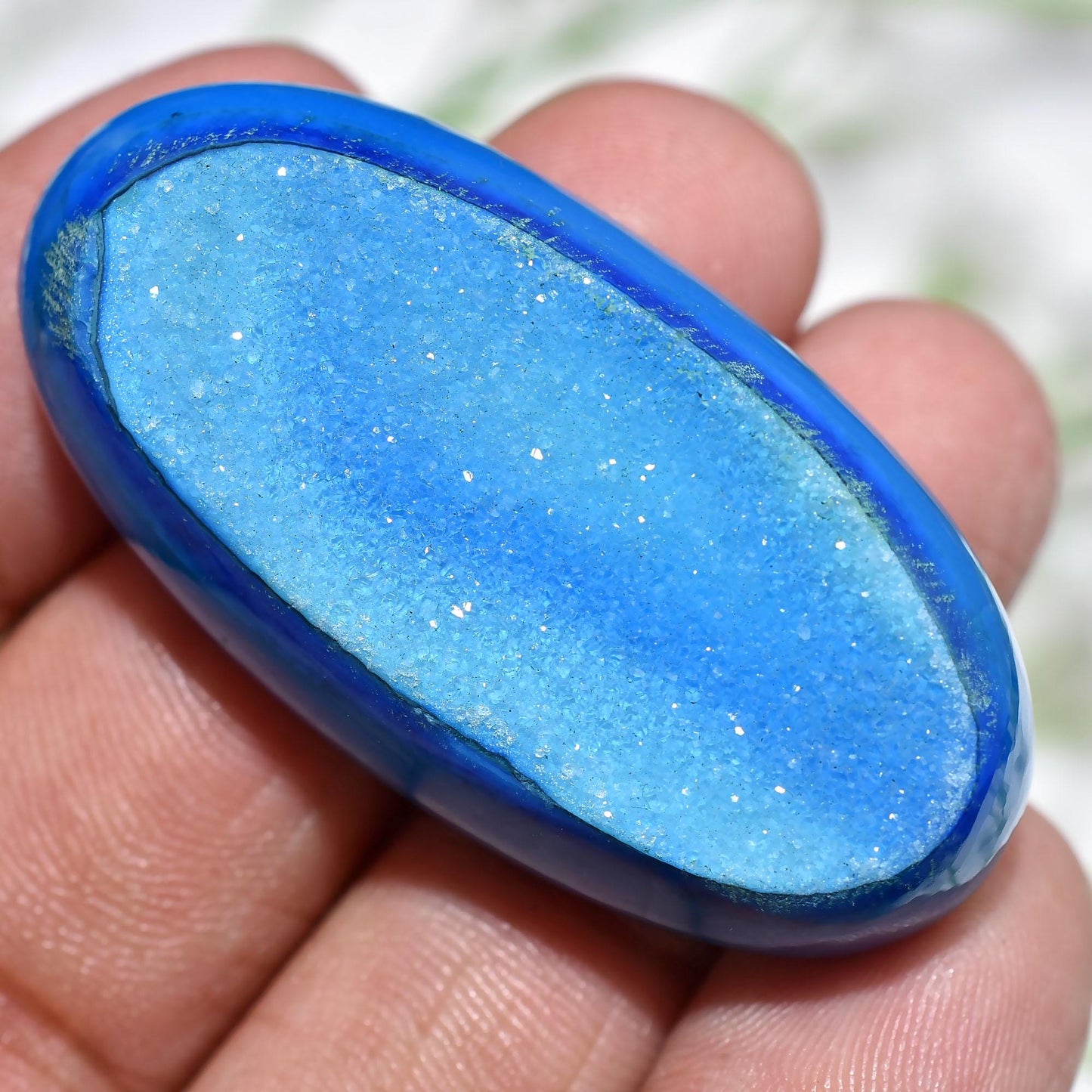 Natural Sky Blue Druzy Agate Stone, Oval Solar Quartz Cabochon