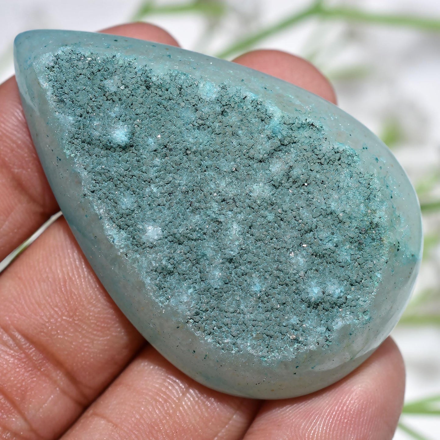Aqua Solar Quartz Druzy Gemstone, Pear Shape Geode Cabochons