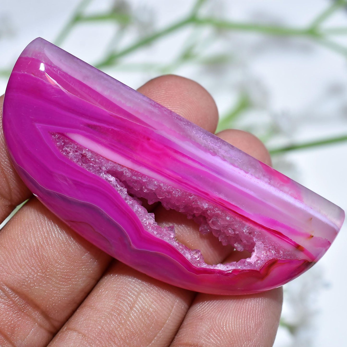 Pink Solar Quartz Stone, Magenta Druzy Slice Fancy Shape Agate