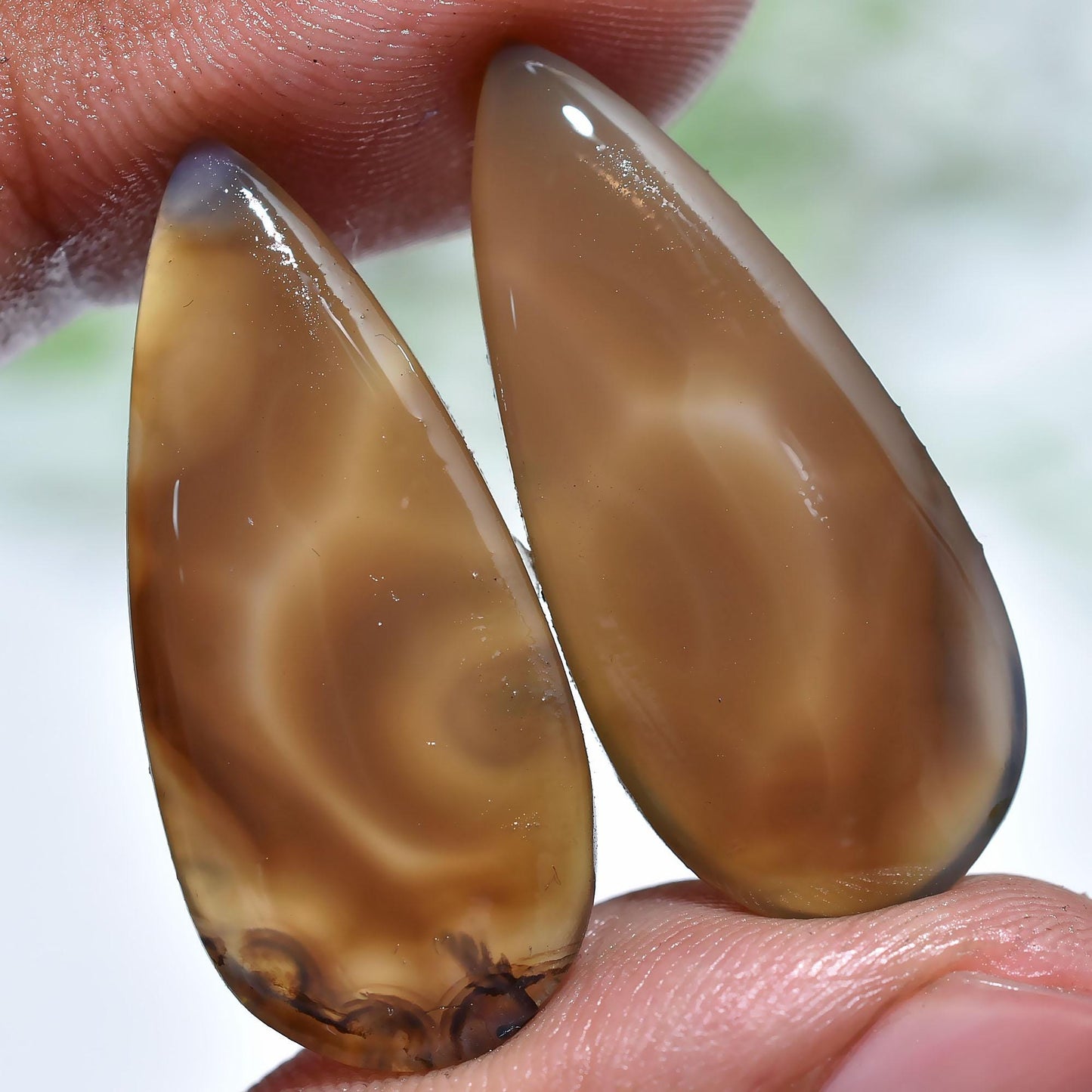 High Quality! Montana Agate Gemstone Pair, Teardrop Shaped Smooth Polished Cabs